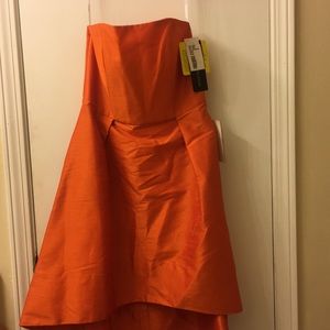 Orange High-Low Strapless Dress